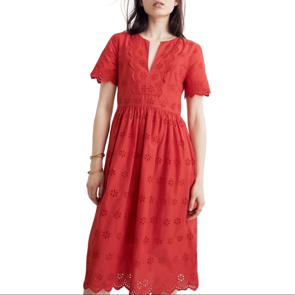 MADEWELL Scalloped Eyelet Lace Midi Dress Sz 8 NWT